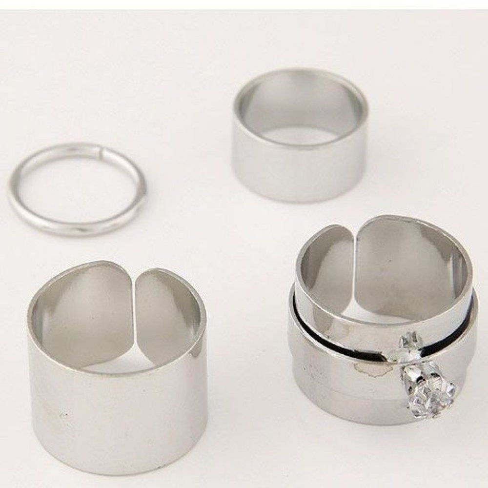 Set of 4: Silver-Tone Rings